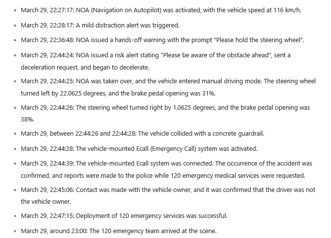 Summary of the Xiaomi SU7 Accident